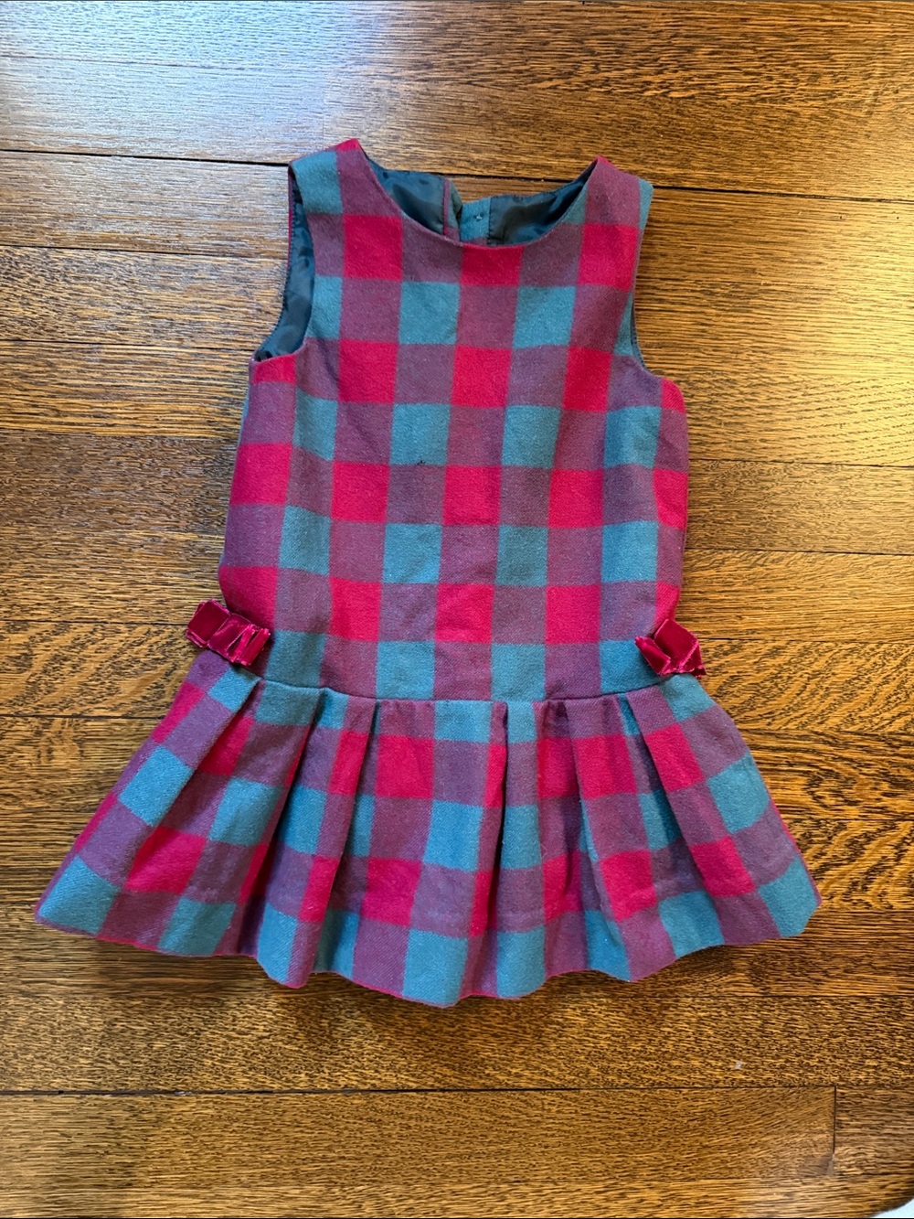 Jacadi Girls Plaid Red and Teal Wool Blend Dress